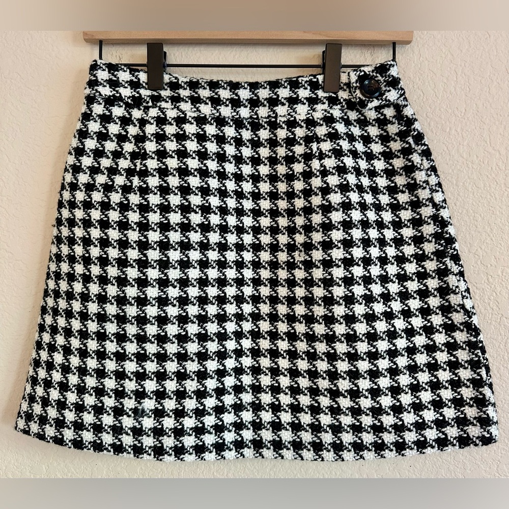 AAAAXBBB Houndstooth Short Skirt Wool Black White Under Shorts Women’s M Retro